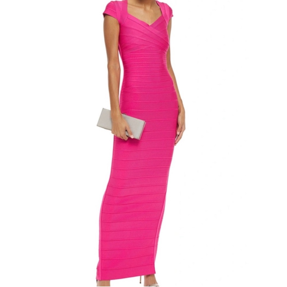 Herve Leger Hot Pink Cutout Bandage Dress Size Small